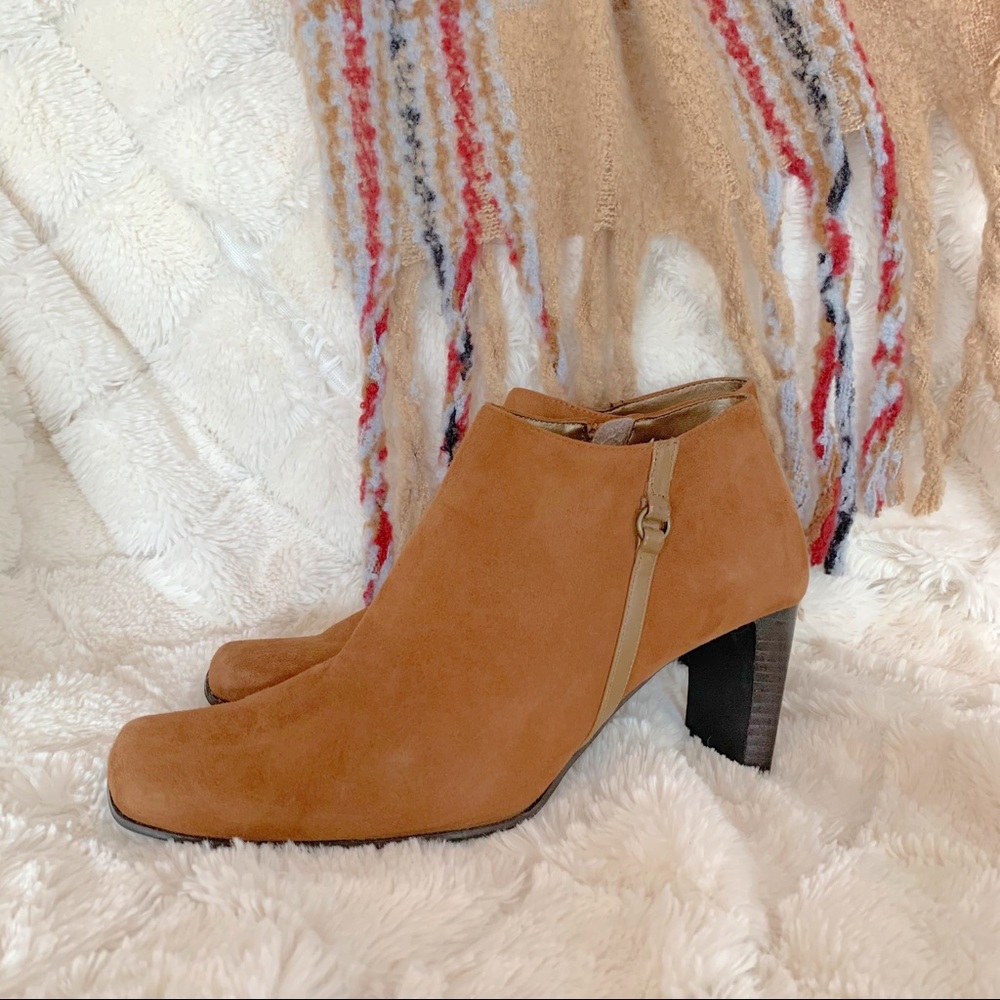 Bandolino | Suede Ankle Booties In Camel Brown